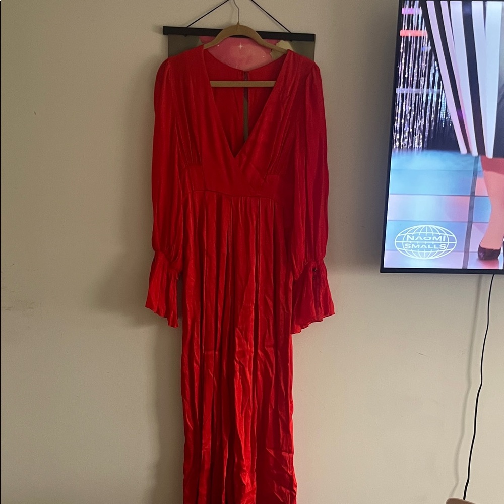 Free People, Chic Long Sleeve Red Jumpsuit in Size 6